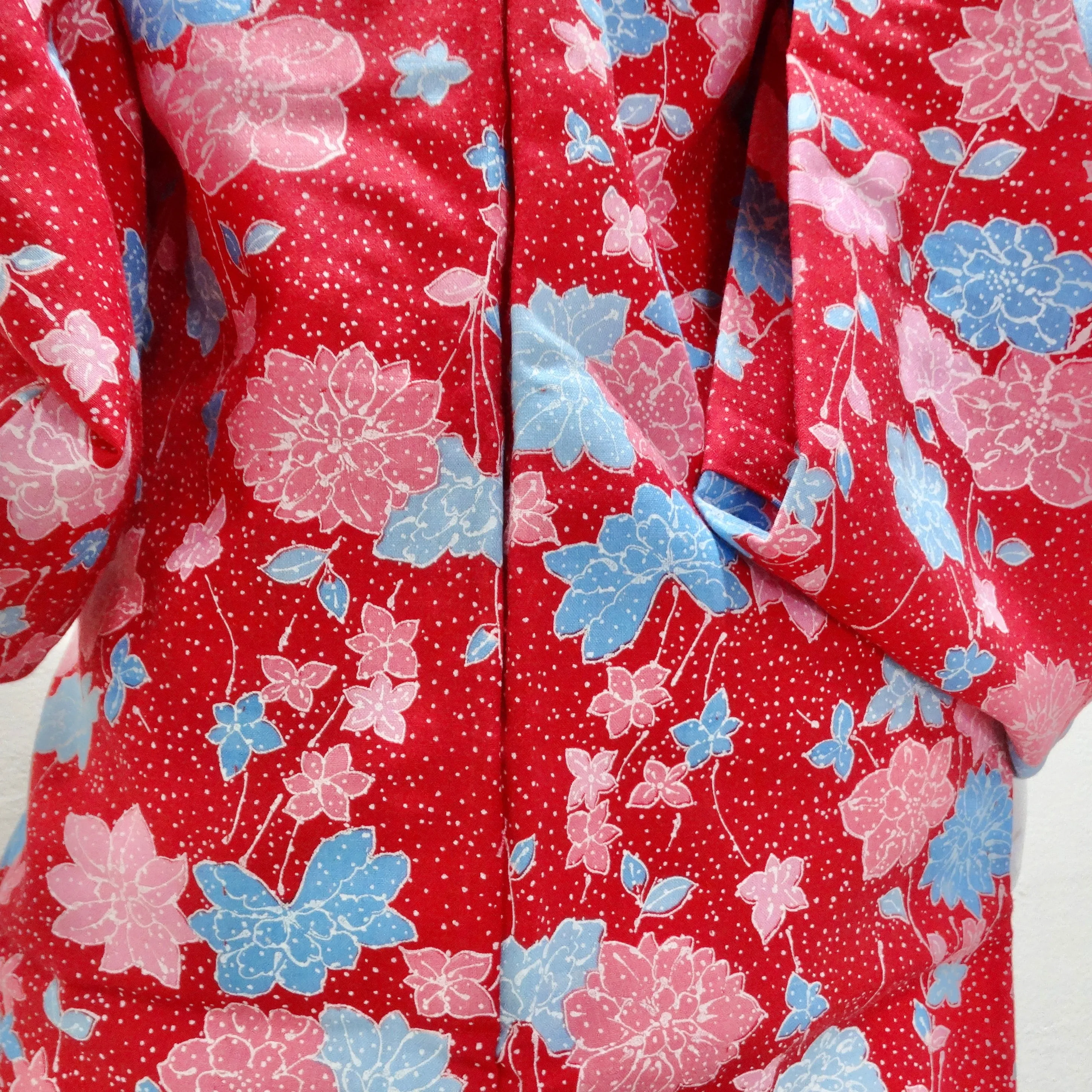 1970s Handmade Japanese Red Cotton Kimono