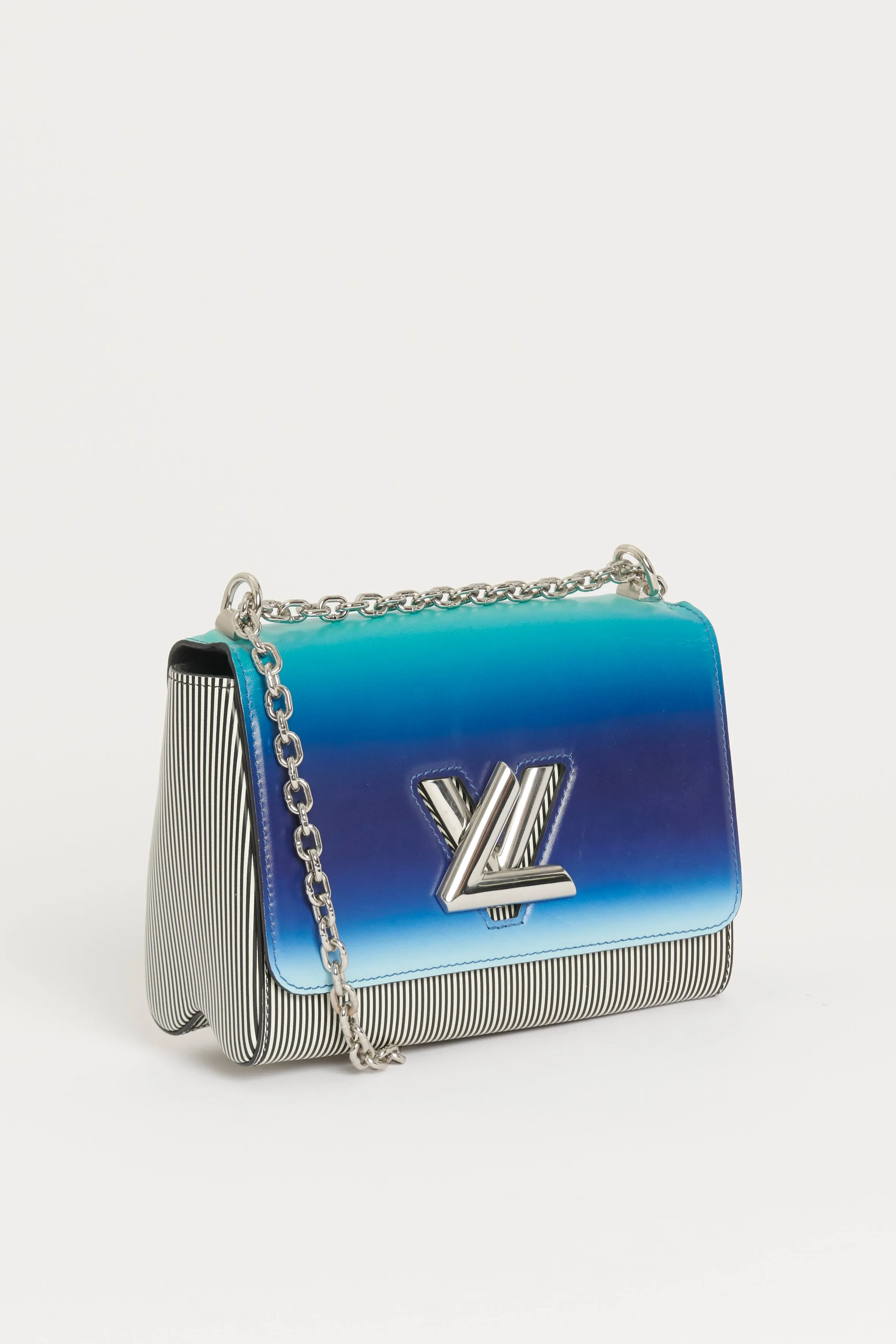 2019 Gradient Blue/Green And Striped Leather Preowned Twist MM Flap Bag