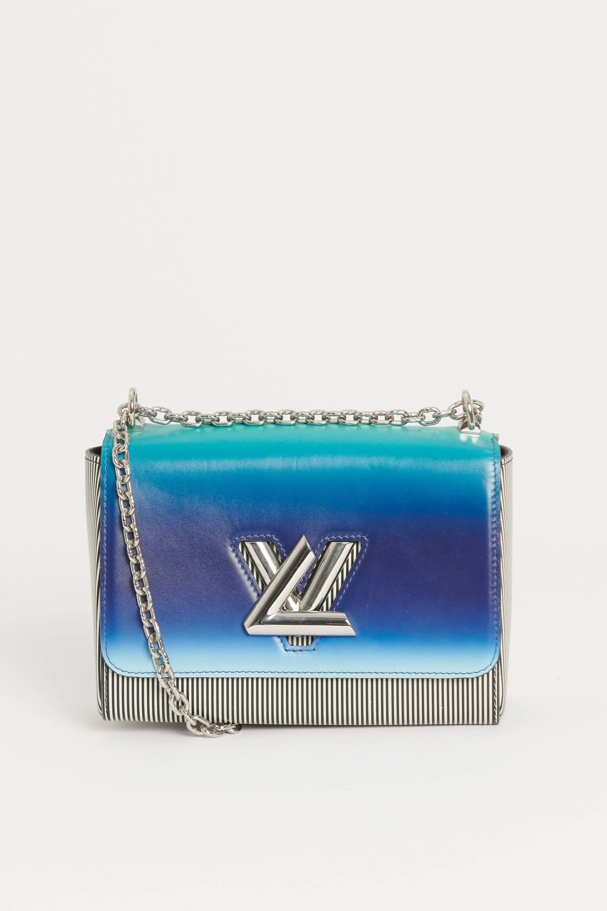 2019 Gradient Blue/Green And Striped Leather Preowned Twist MM Flap Bag