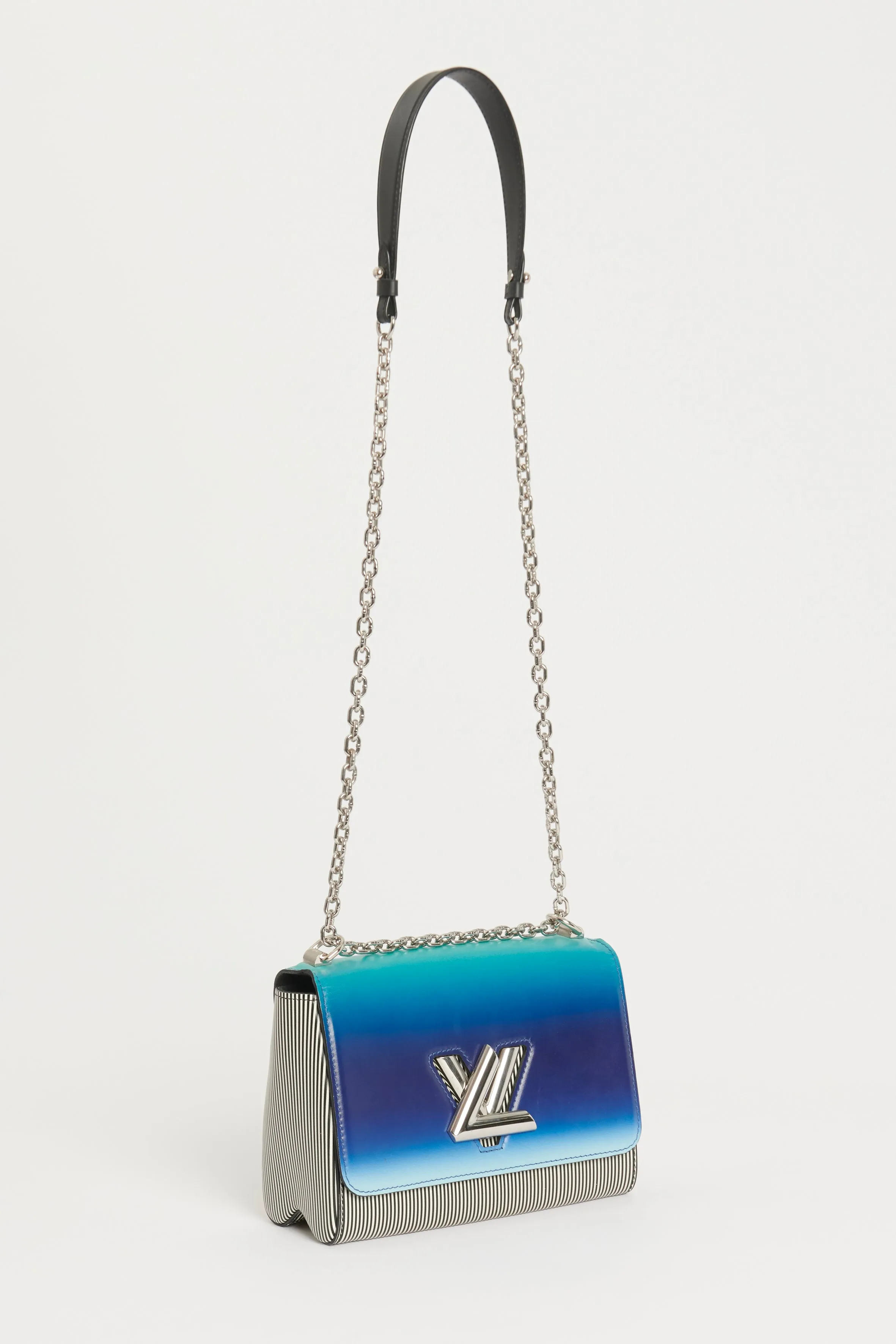 2019 Gradient Blue/Green And Striped Leather Preowned Twist MM Flap Bag