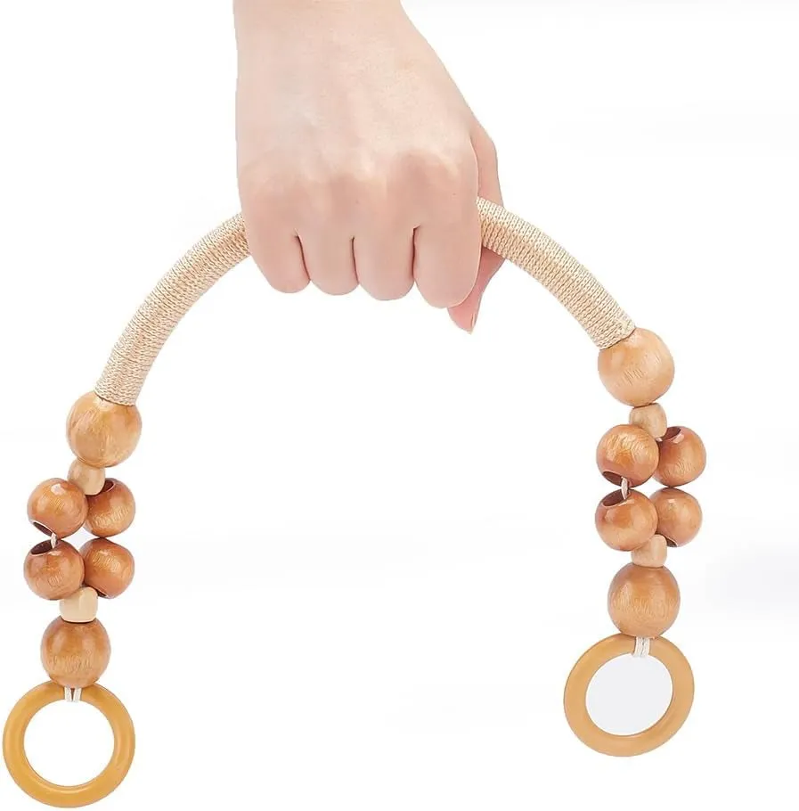 6Pcs Wooden Beaded Bag Handles, 3 Colors Purse Handles Nylon Rope Purse Straps Replacement Bag Handles U-Shape Purse Handles for Bag Making Shoulder Bag Handbag DIY Crochet Bag, 18 Inch