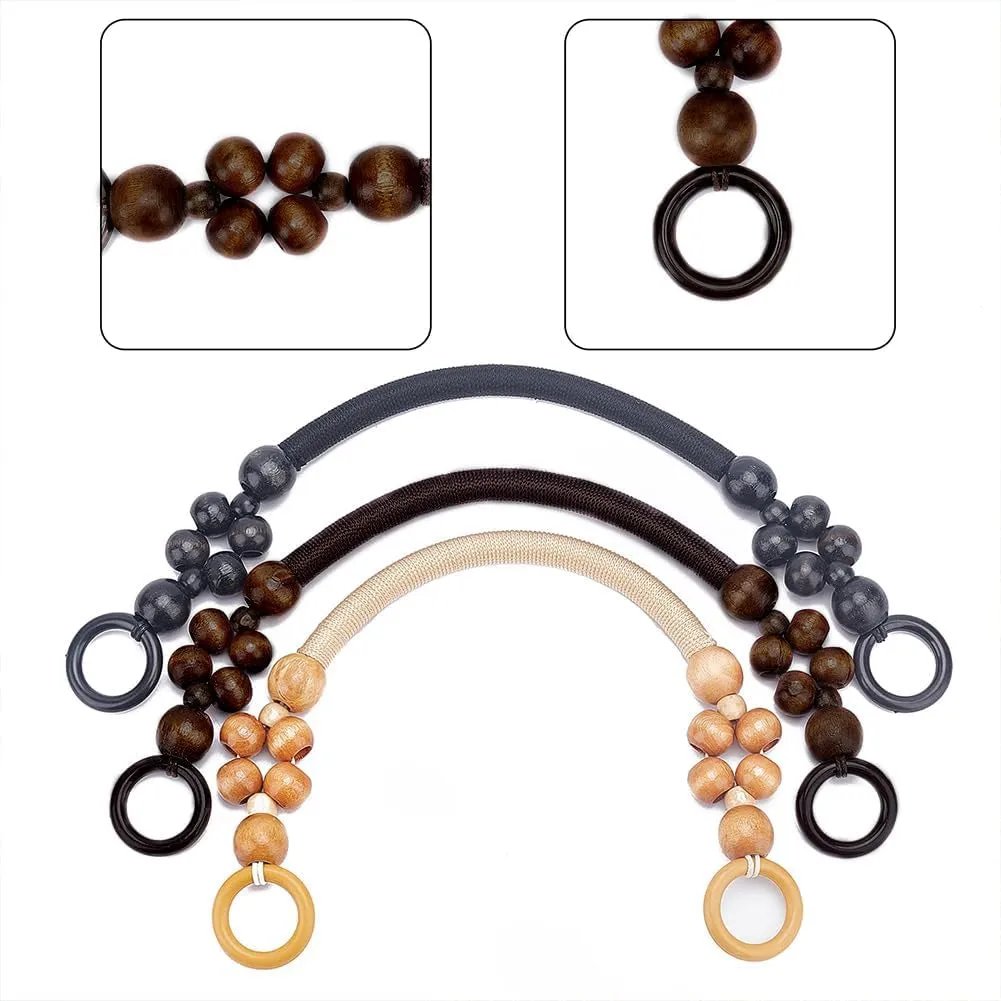 6Pcs Wooden Beaded Bag Handles, 3 Colors Purse Handles Nylon Rope Purse Straps Replacement Bag Handles U-Shape Purse Handles for Bag Making Shoulder Bag Handbag DIY Crochet Bag, 18 Inch