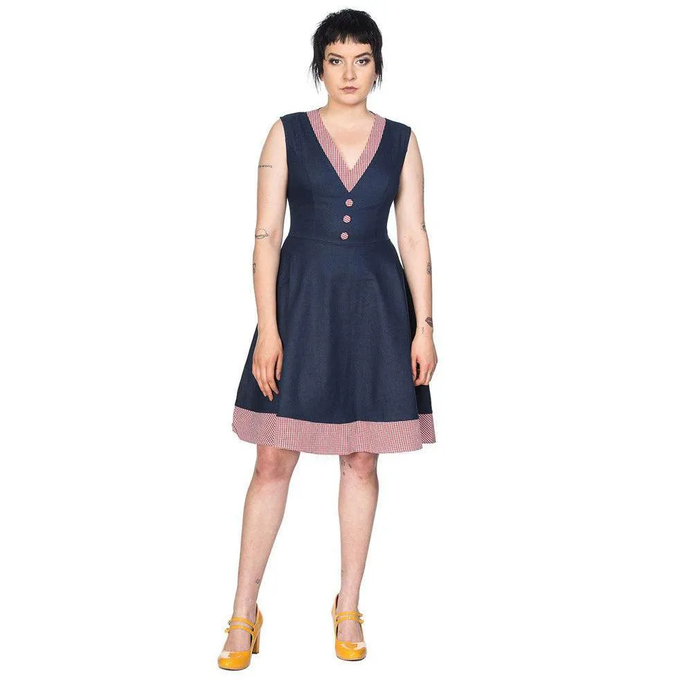 Banned Diner Days Dress in Navy & Gingham