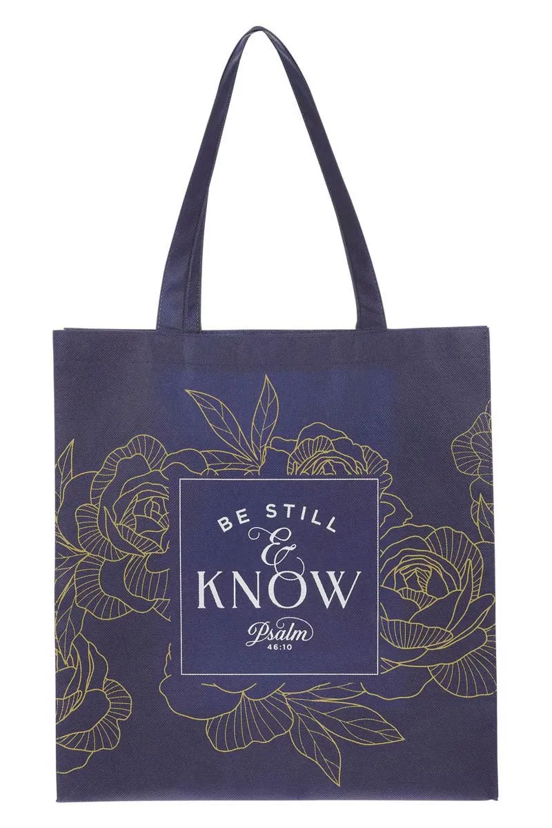 Be Still Navy Floral Shopping Tote Bag