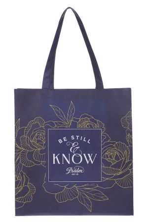 Be Still Navy Floral Shopping Tote Bag