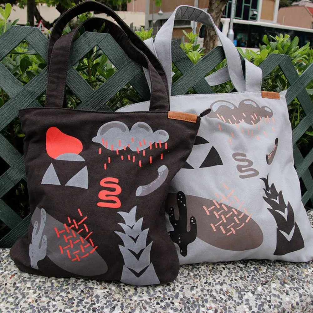 Black Durable Hand Crafted Canvas Tote Bag w/ zippers - Market Bag - Computer Bag - Black Bag - Screen Print - Hong Kong