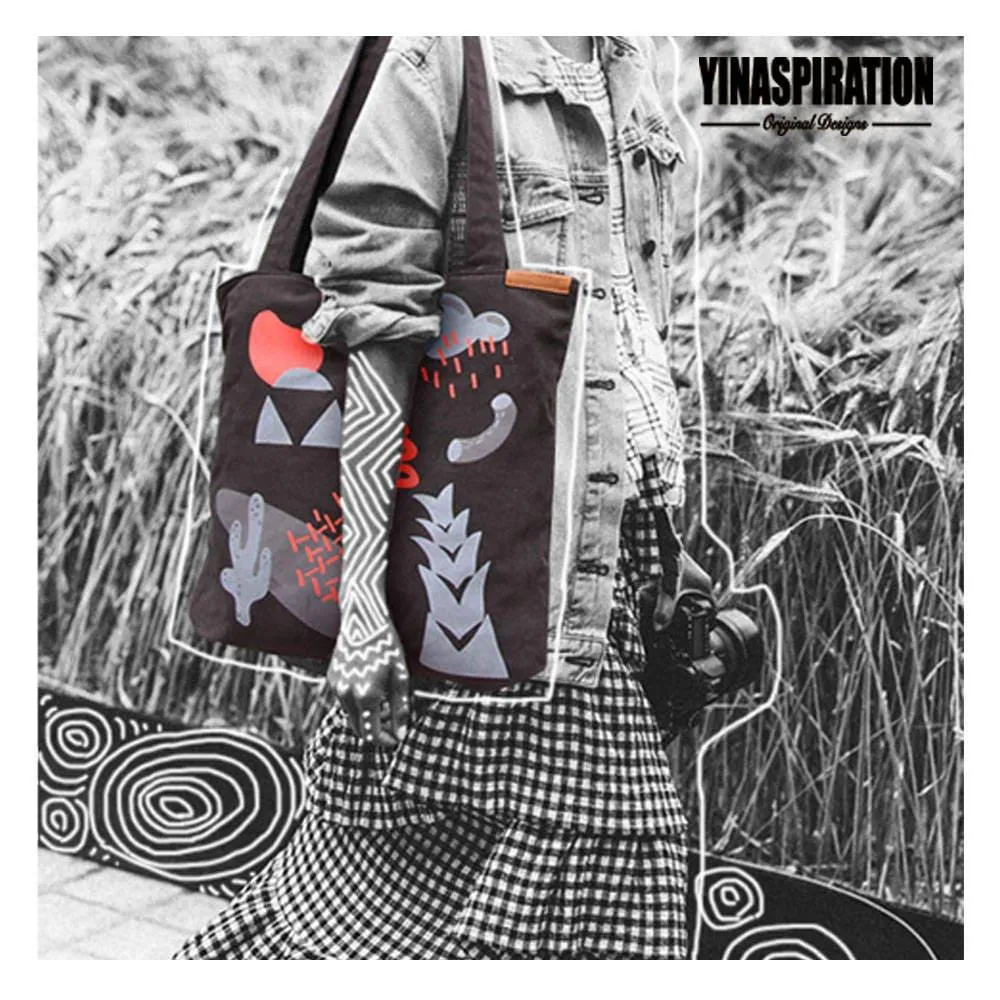 Black Durable Hand Crafted Canvas Tote Bag w/ zippers - Market Bag - Computer Bag - Black Bag - Screen Print - Hong Kong