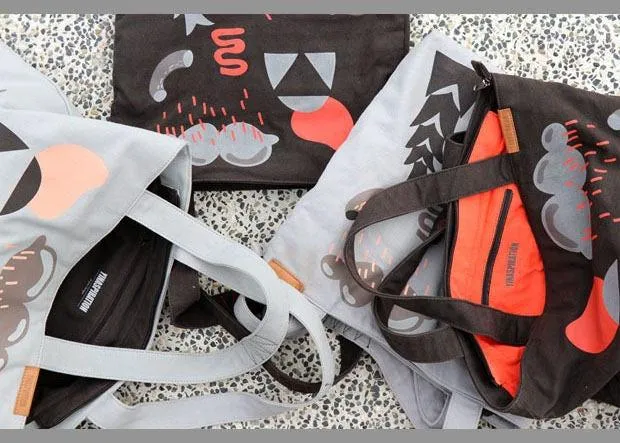 Black Durable Hand Crafted Canvas Tote Bag w/ zippers - Market Bag - Computer Bag - Black Bag - Screen Print - Hong Kong