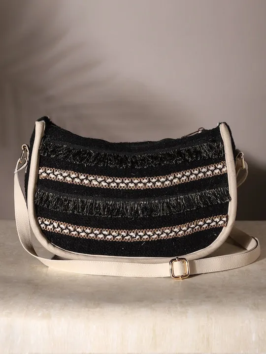 Black Jacquard Boho Sling Bag