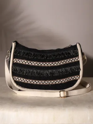 Black Jacquard Boho Sling Bag
