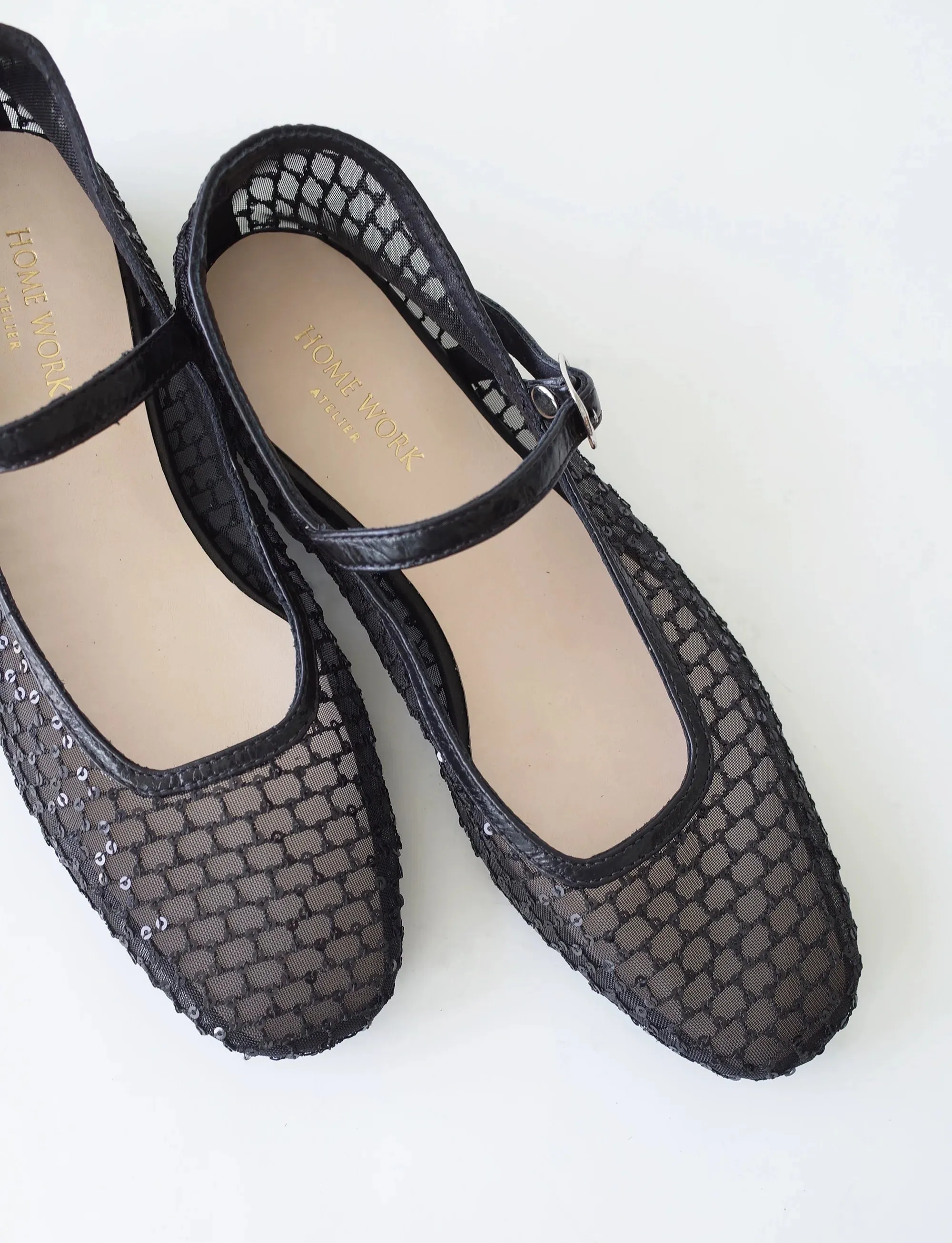 Black Mesh Mary Jane Flats