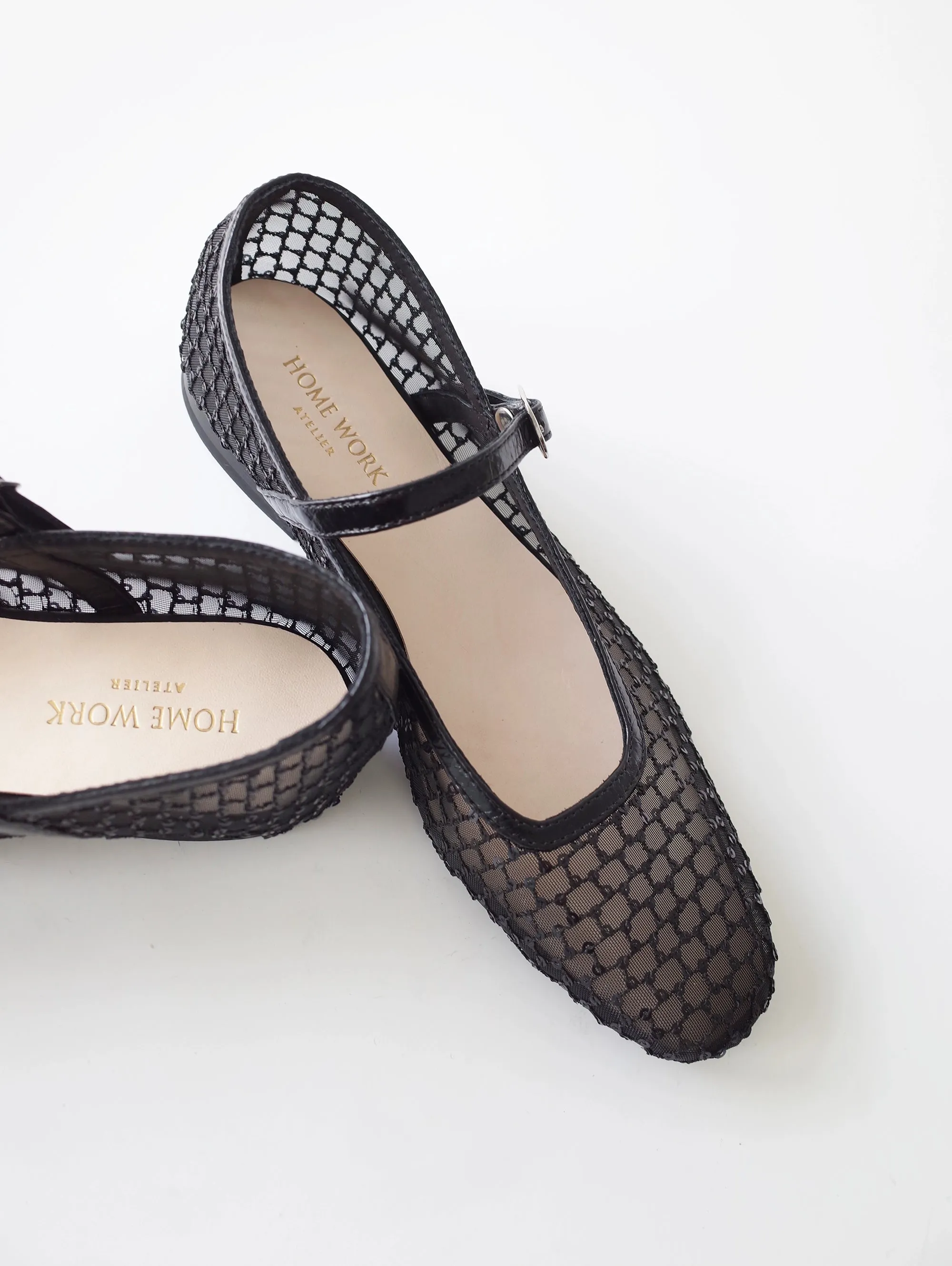 Black Mesh Mary Jane Flats