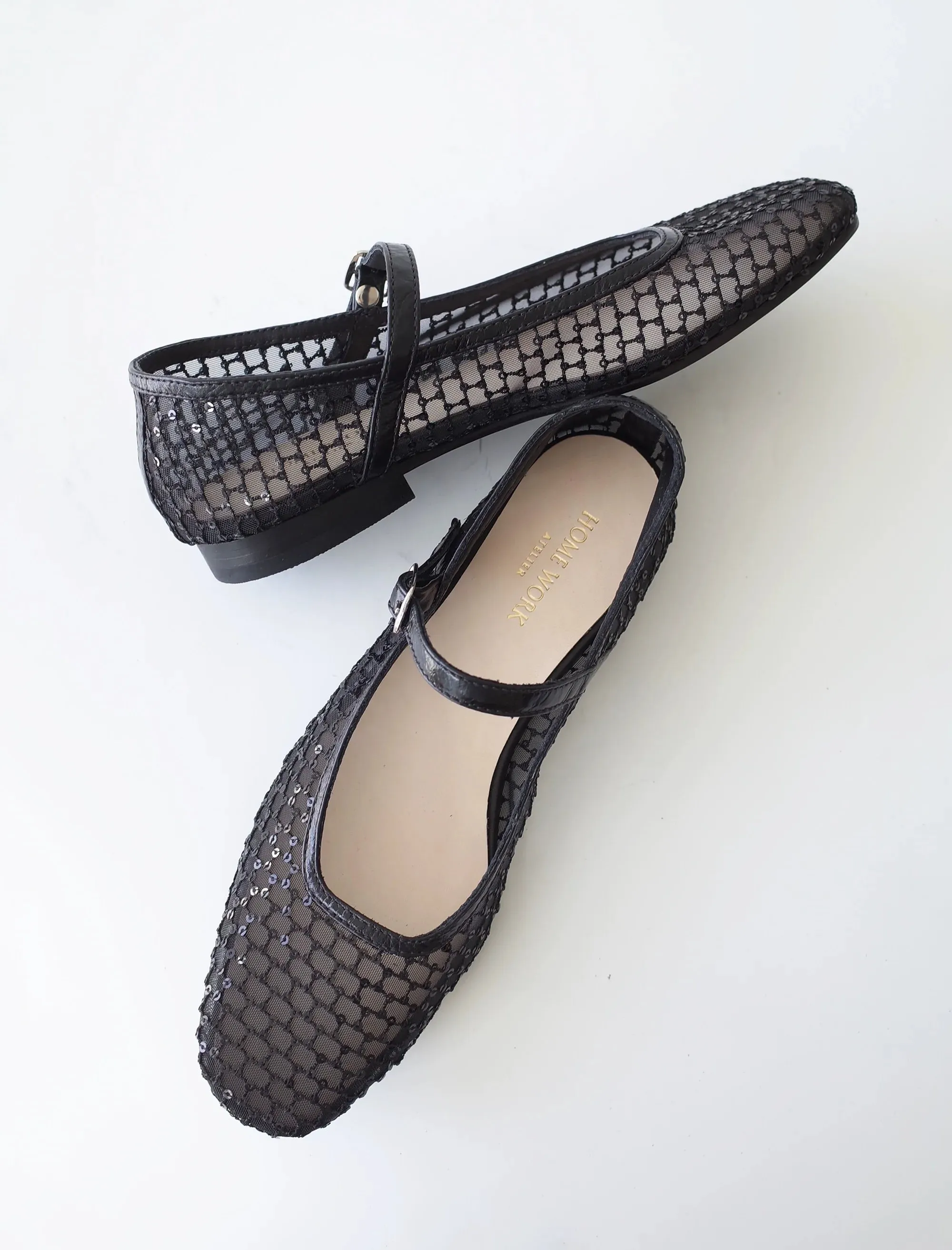 Black Mesh Mary Jane Flats