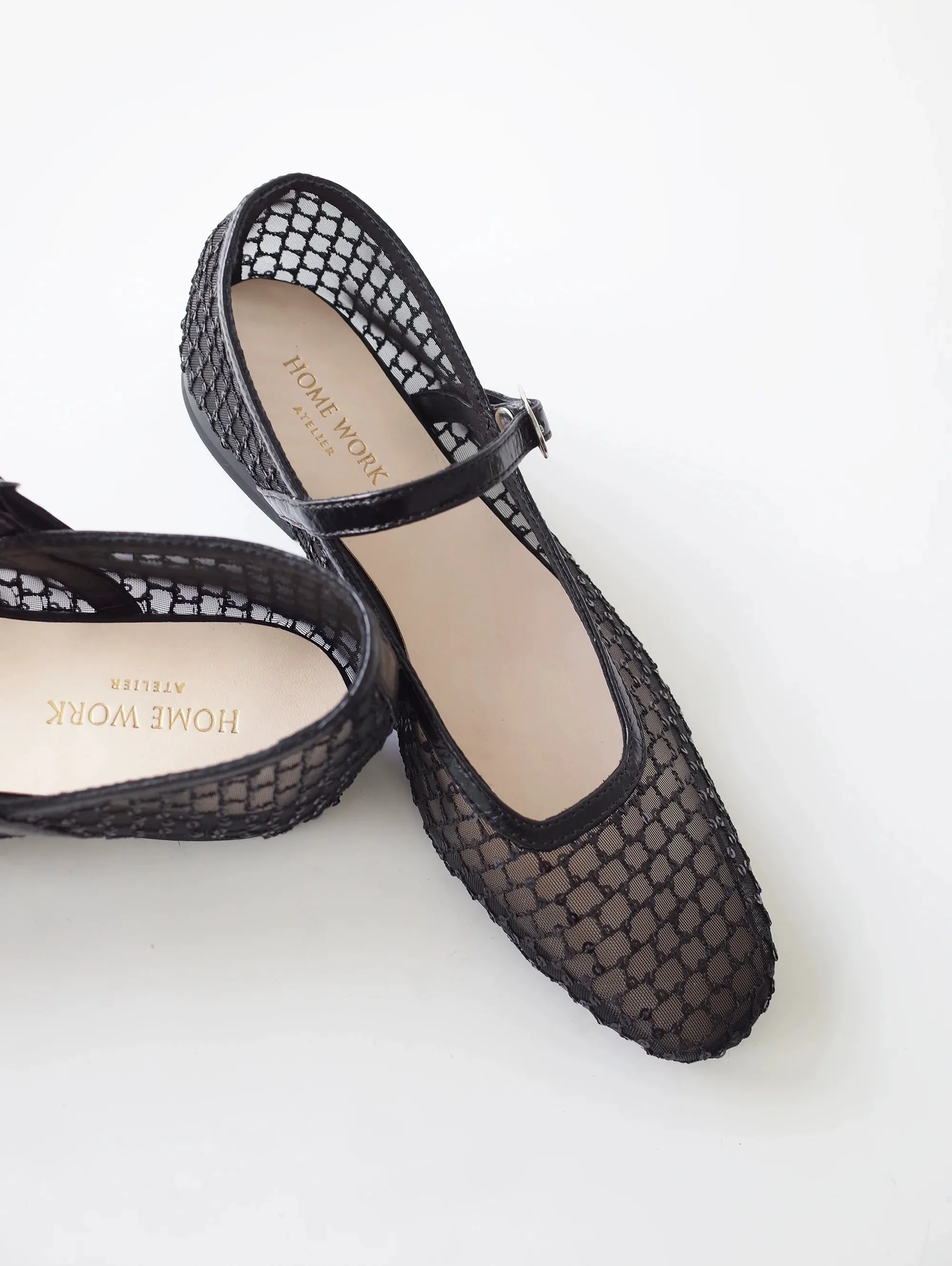 Black Mesh Mary Jane Flats