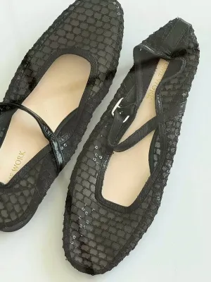Black Mesh Mary Jane Flats