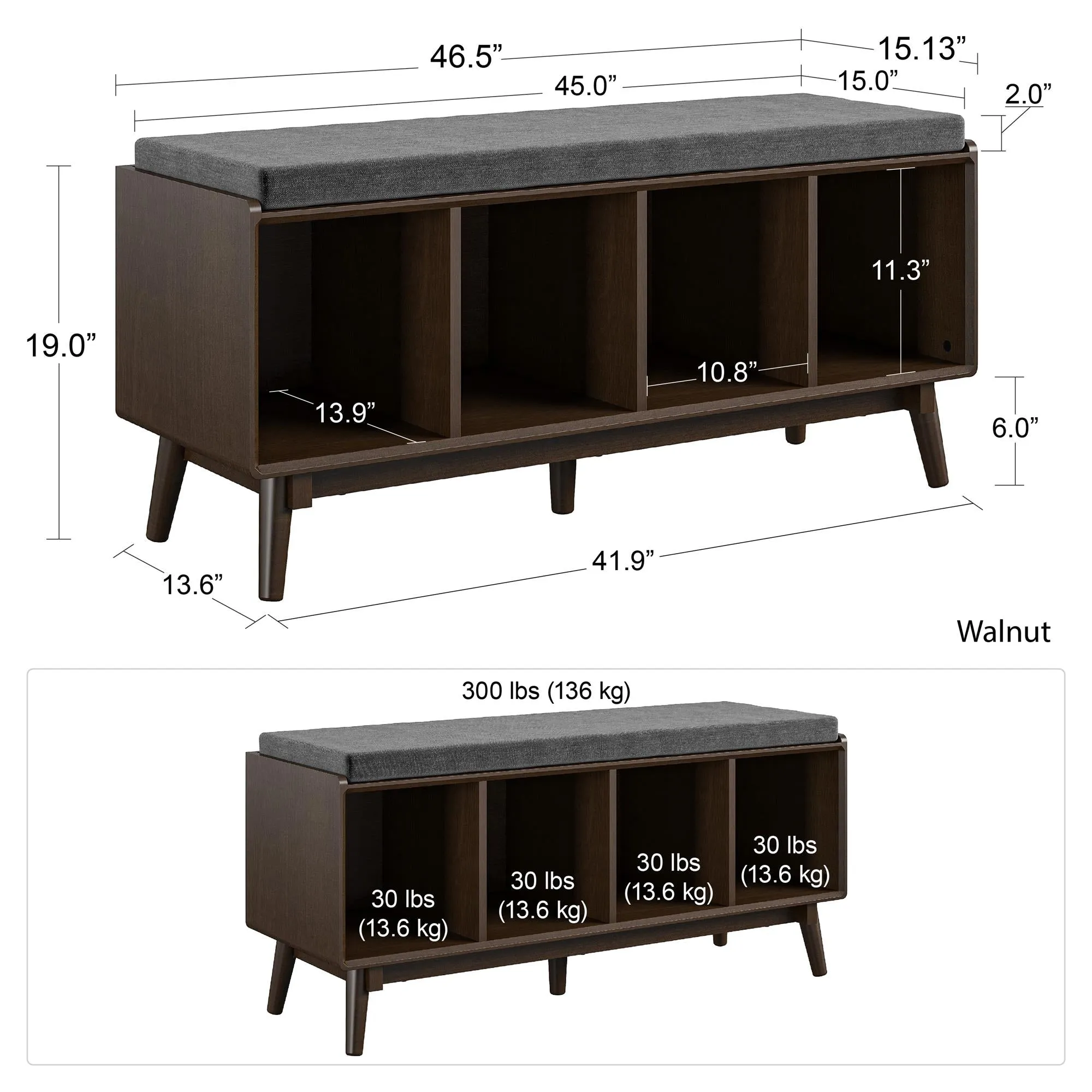Brittany Entryway Bench, Walnut