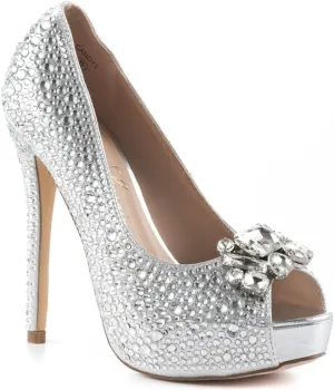 Candy Silver Open Toe Platform Rinestone Crystal Slingback Pump