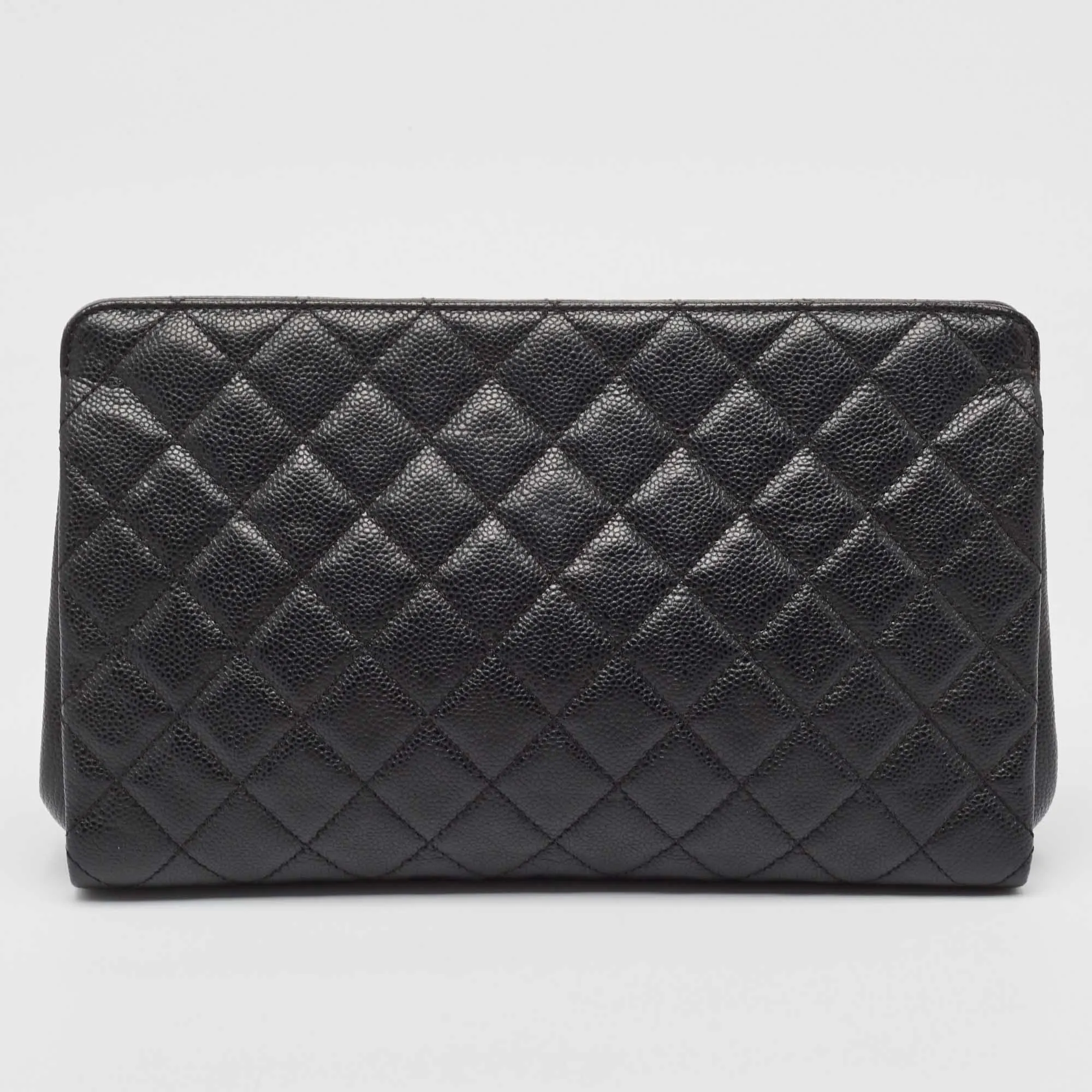 CHANEL Black Caviar Leather CC Frame Clutch