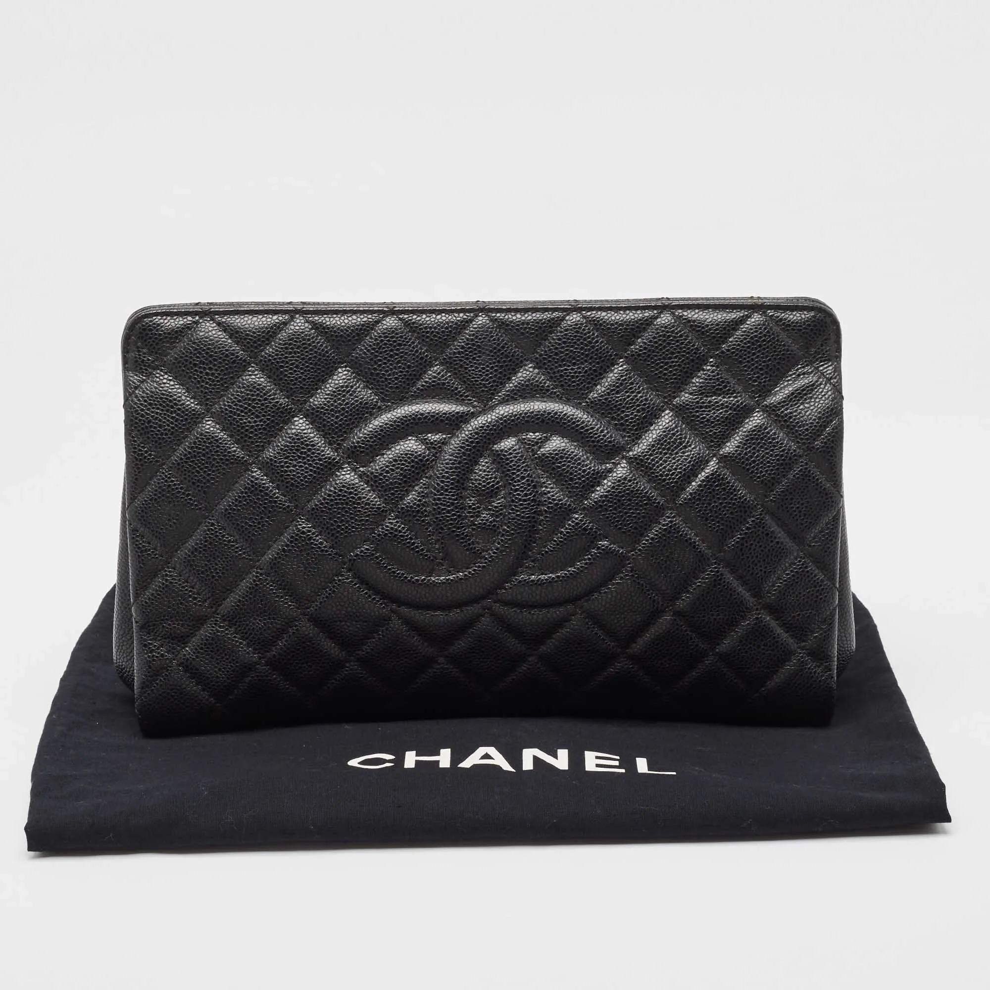 CHANEL Black Caviar Leather CC Frame Clutch