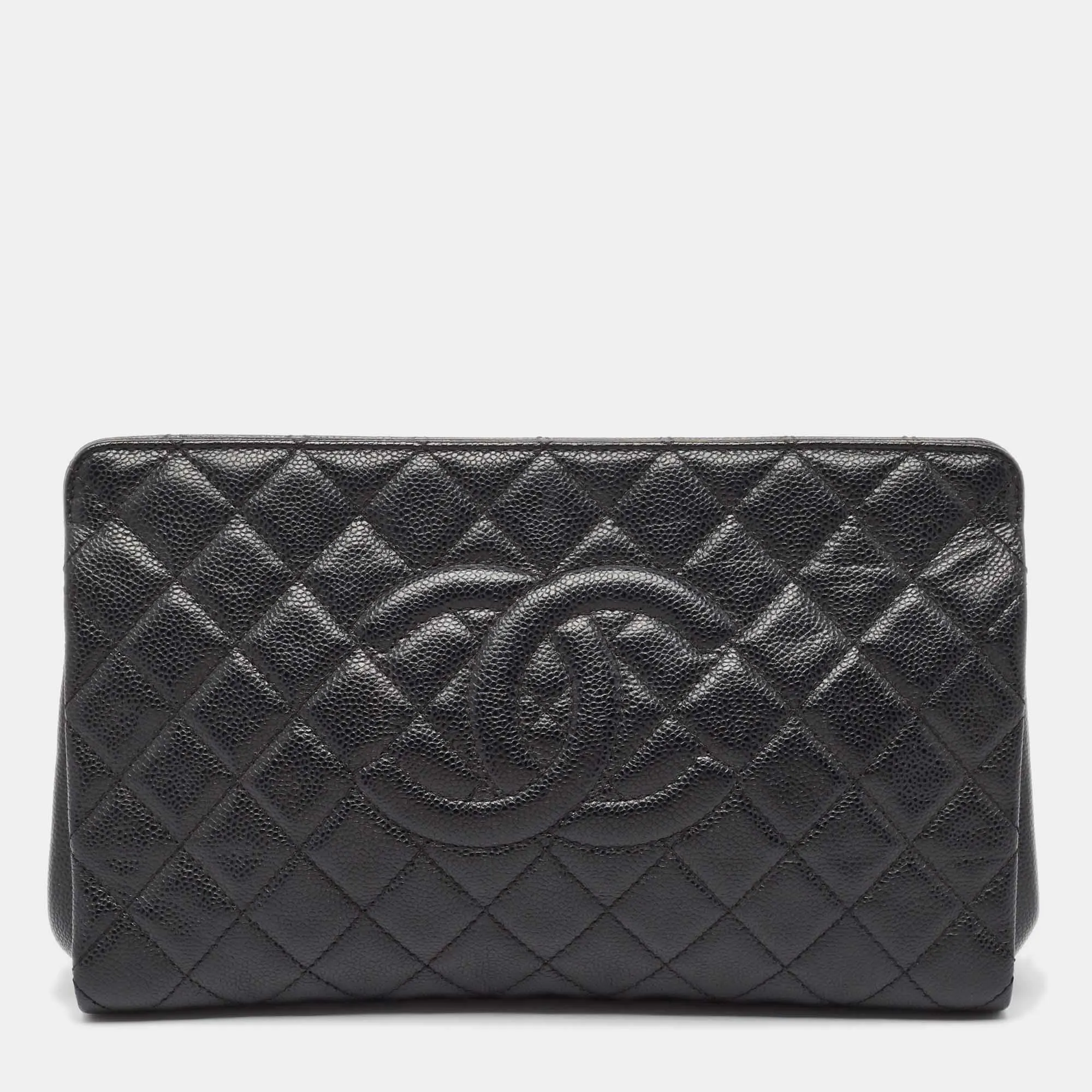 CHANEL Black Caviar Leather CC Frame Clutch