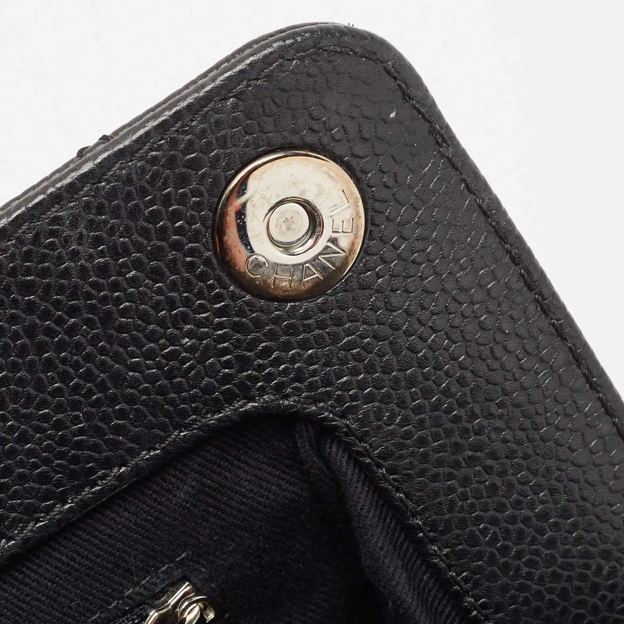 CHANEL Black Caviar Leather CC Frame Clutch