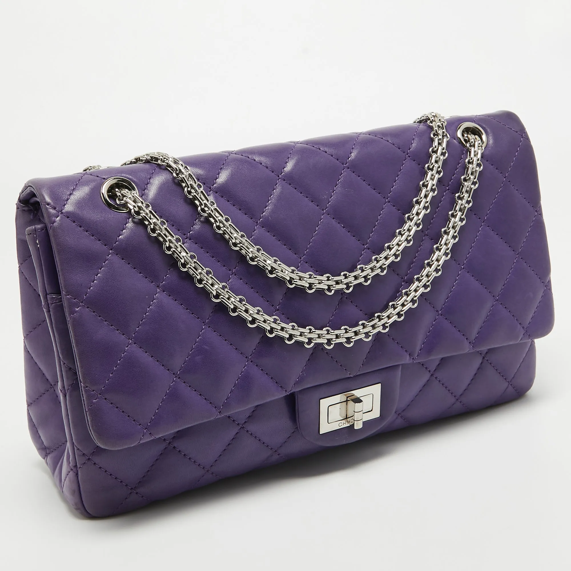 CHANEL Purple Quilted Leather 227 Reissue 2.55 New Bag