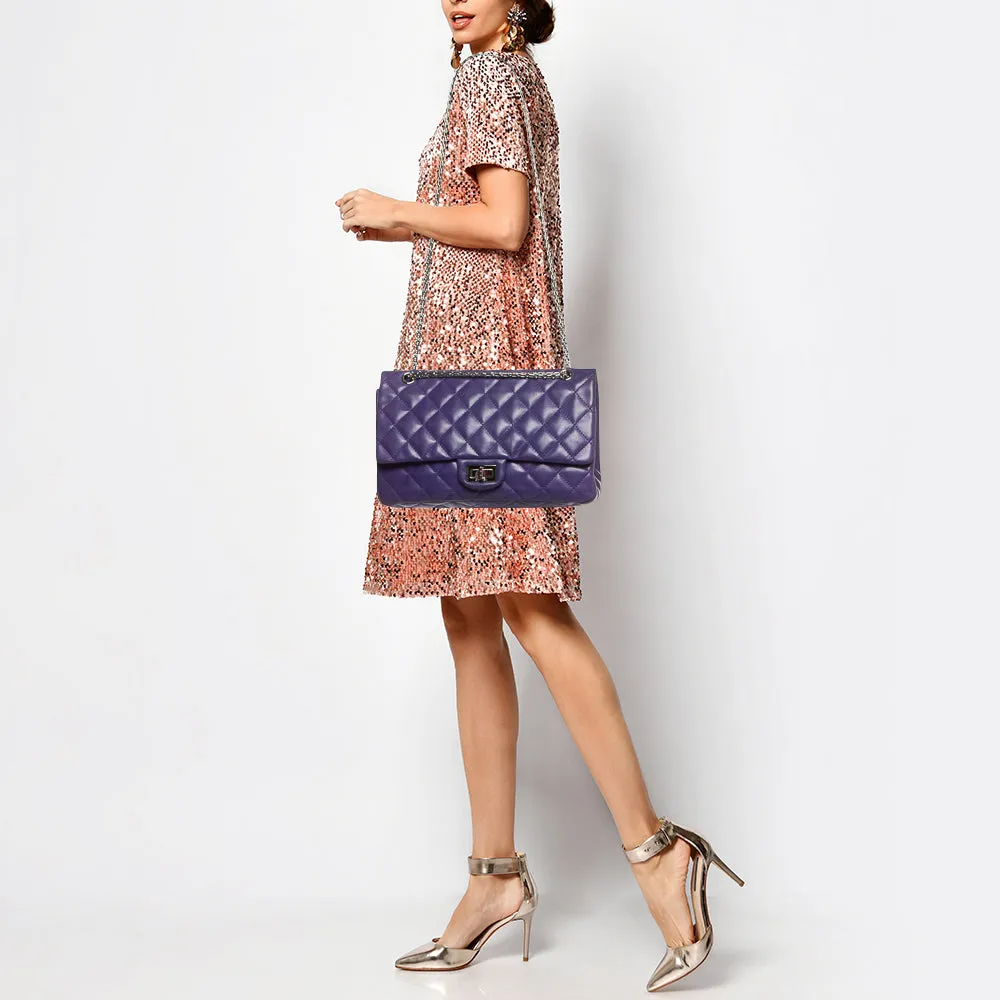 CHANEL Purple Quilted Leather 227 Reissue 2.55 New Bag
