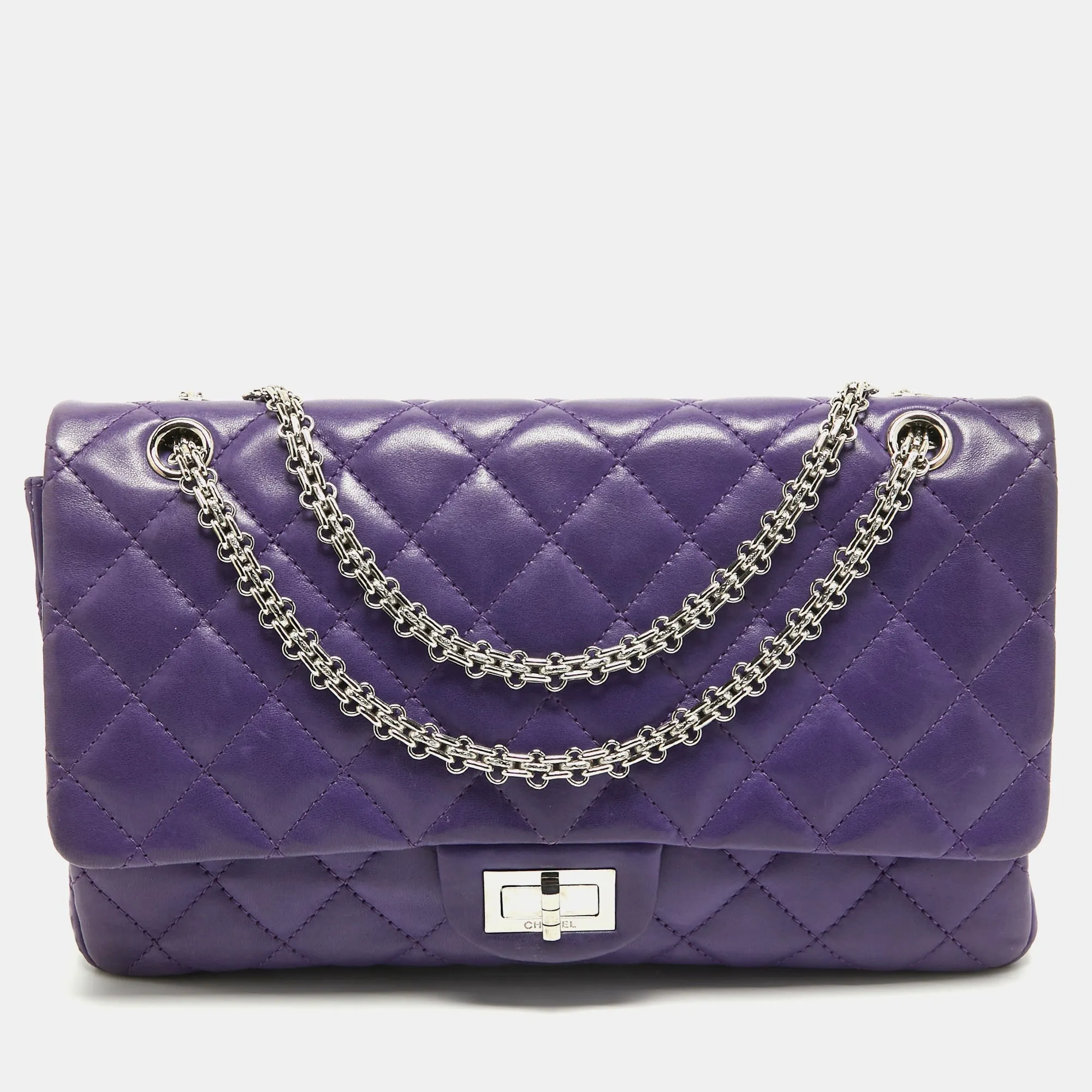 CHANEL Purple Quilted Leather 227 Reissue 2.55 New Bag