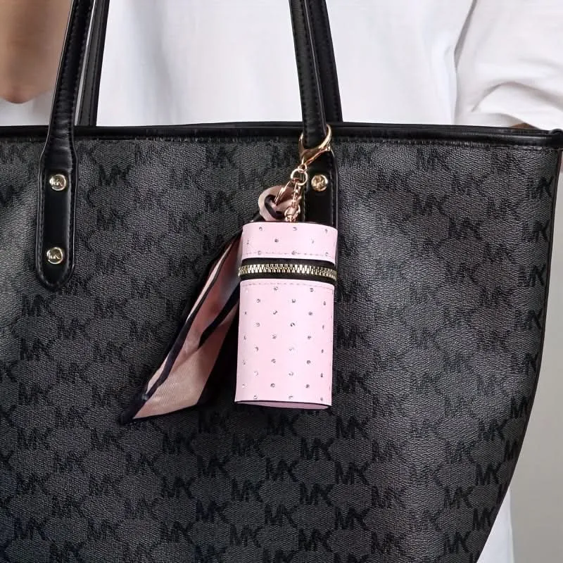 Chic White Faux Leather Lipstick & Coin Holder