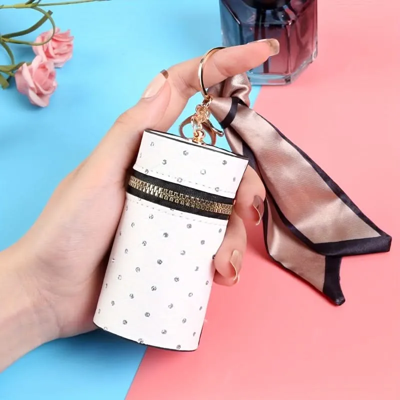 Chic White Faux Leather Lipstick & Coin Holder