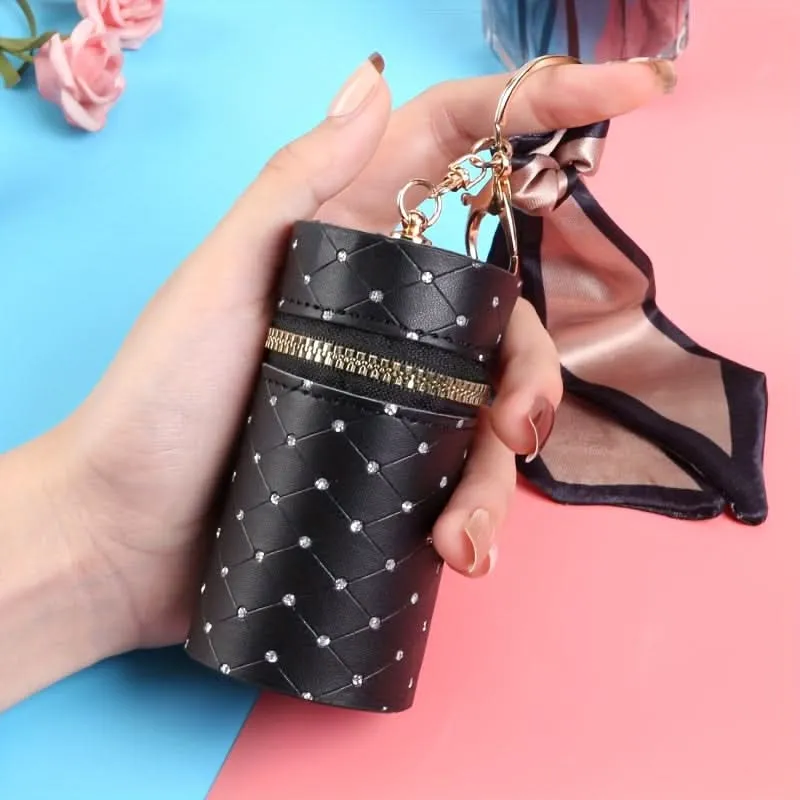 Chic White Faux Leather Lipstick & Coin Holder