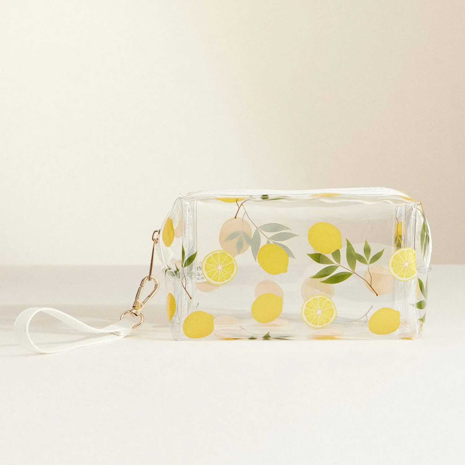 Clear Fruit-Printed Cosmetic Bags with Wrist Strap