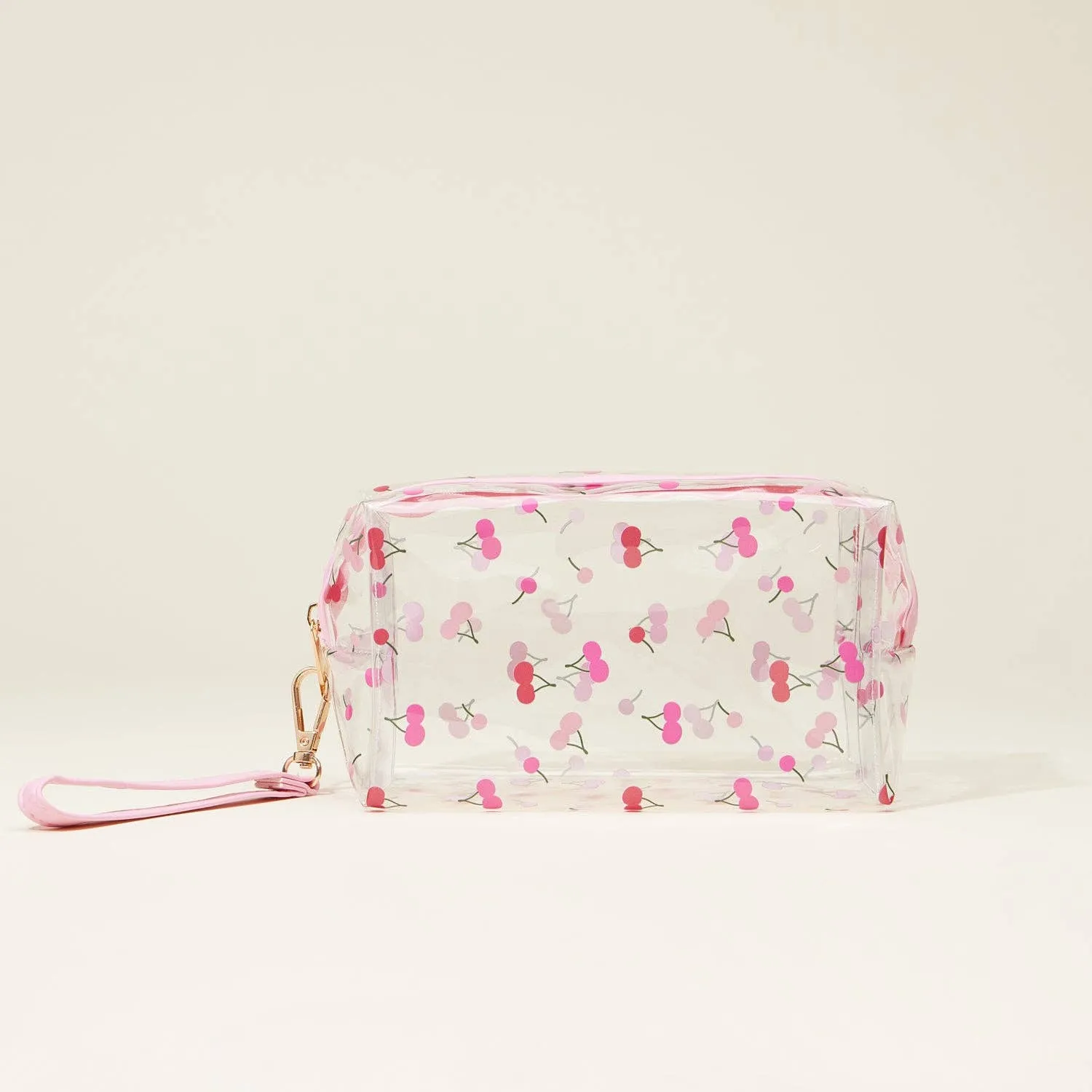 Clear Fruit-Printed Cosmetic Bags with Wrist Strap