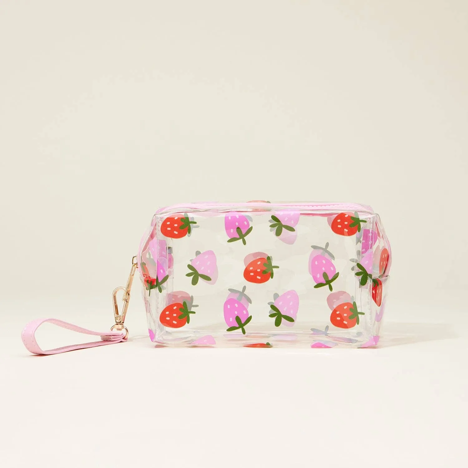 Clear Fruit-Printed Cosmetic Bags with Wrist Strap
