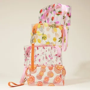 Clear Fruit-Printed Cosmetic Bags with Wrist Strap