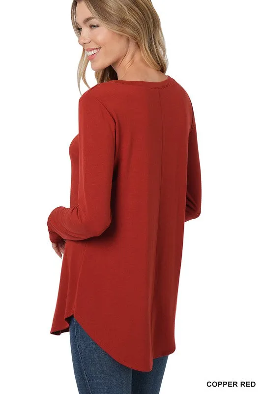 Copper Red V-Neck Long Sleeve Top (Size Large)