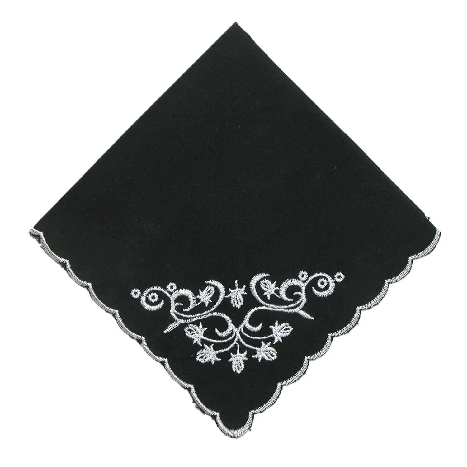 CTM® Women's Cotton Black and White Floral Scroll Handkerchief