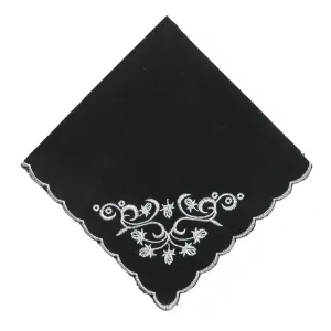 CTM® Women's Cotton Black and White Floral Scroll Handkerchief