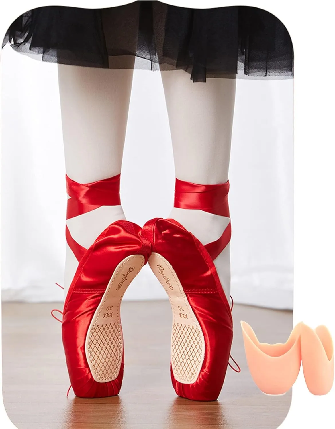 Daydance Ballet Pointe Shoes Girls Women Ribbon Ballerina Shoes with Toe Pads