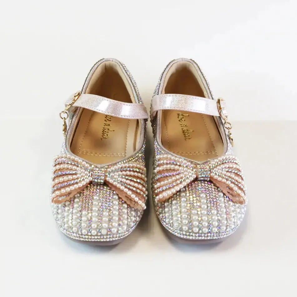 DODS99555 - Pearl Bowtie Flat Shoes - Pink