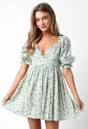 Domenica Green Blue Floral Mini Dress