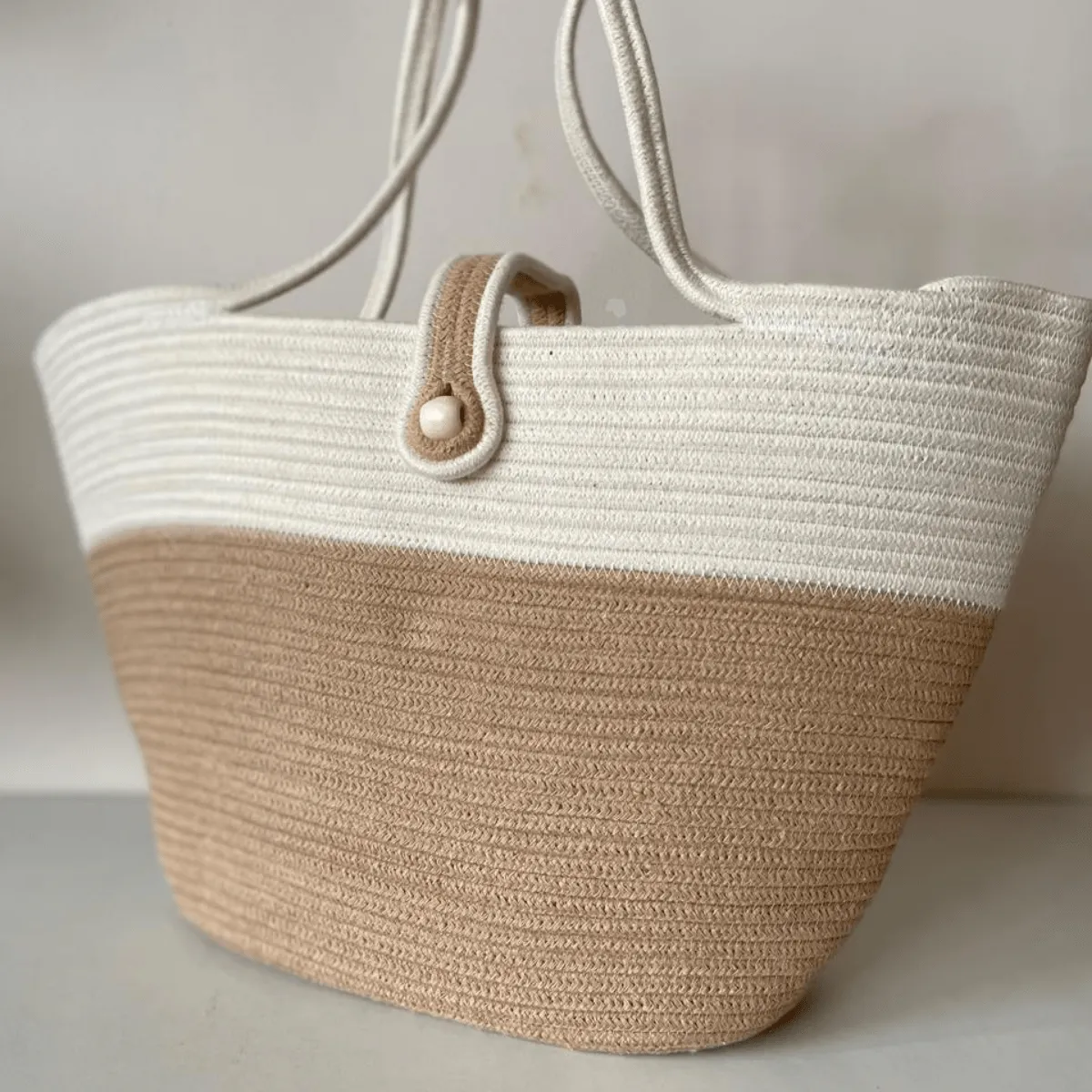 Dual color - Beige & White Boho Tote Bag
