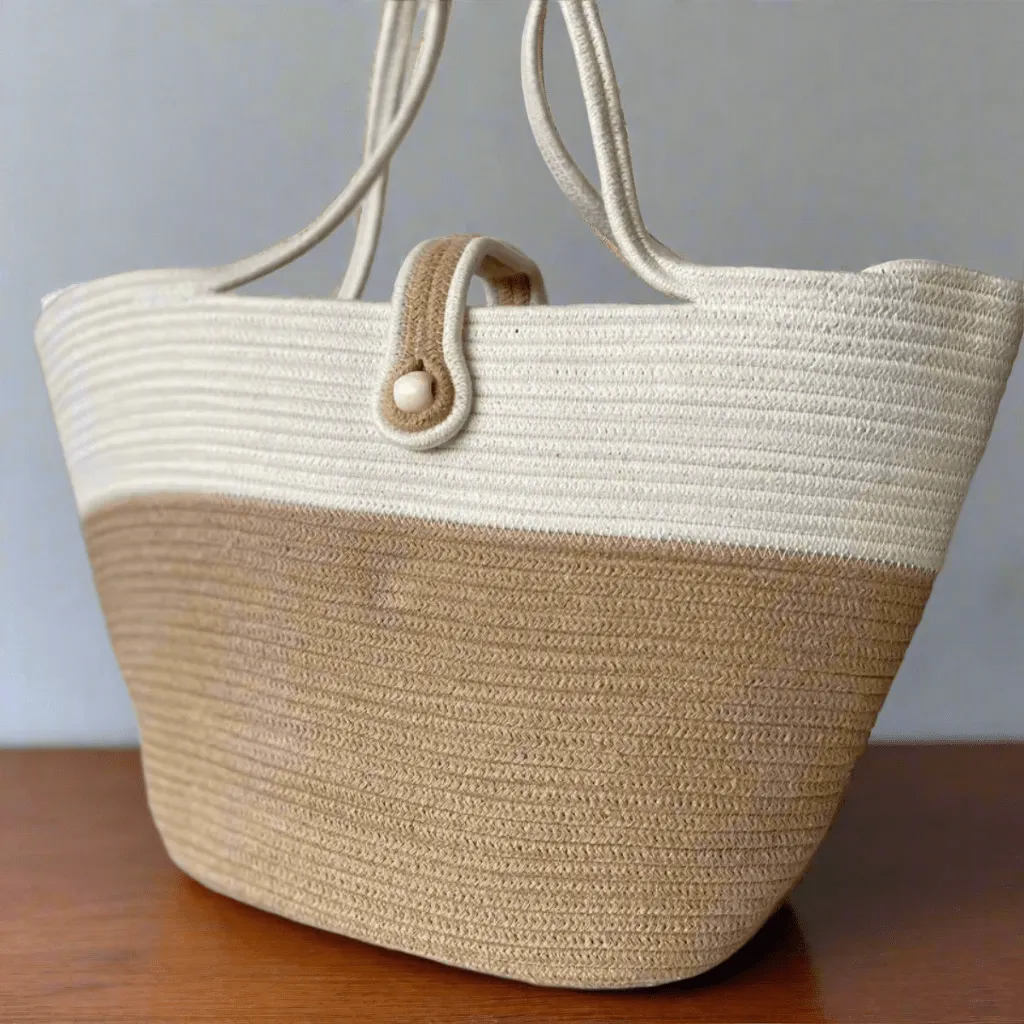 Dual color - Beige & White Boho Tote Bag