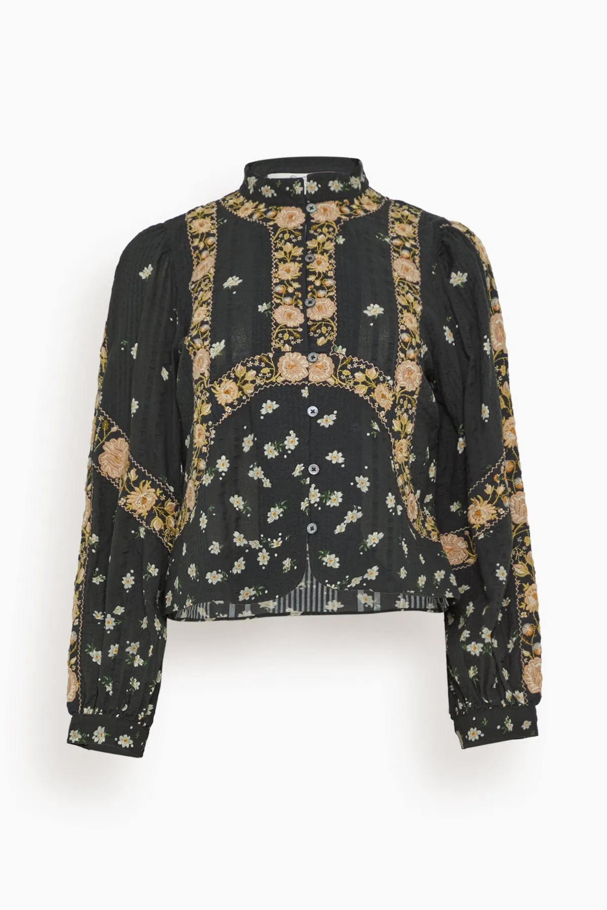 Elizabeth Print Long Sleeve Top in Black