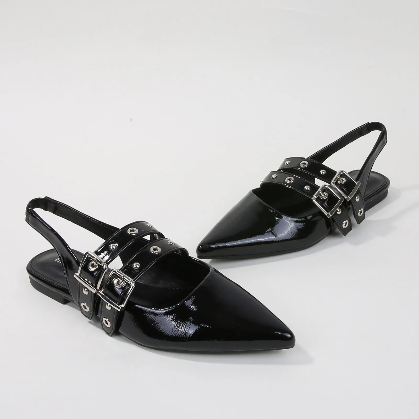 Fabiola Patent Buckle Slingback Flats