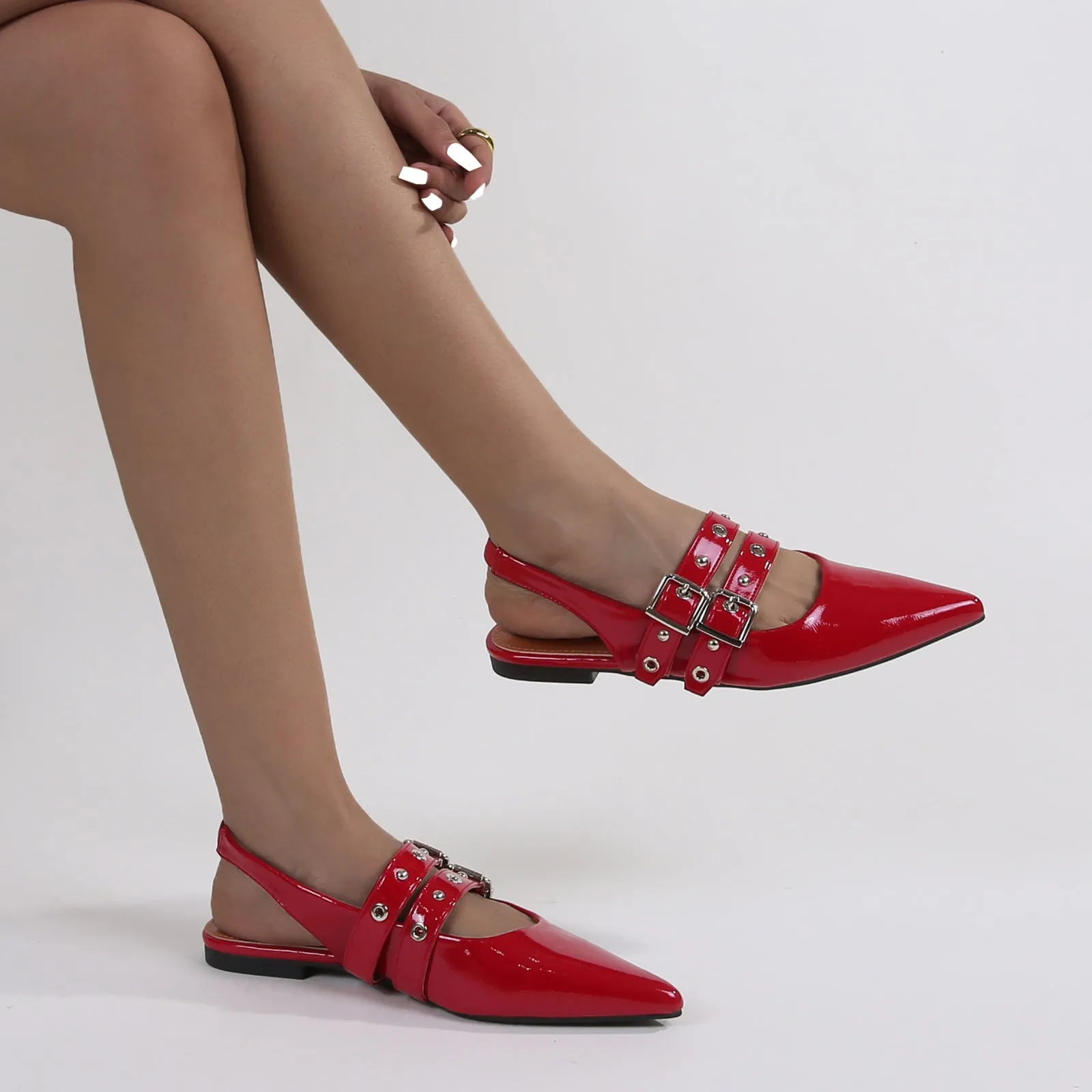 Fabiola Patent Buckle Slingback Flats