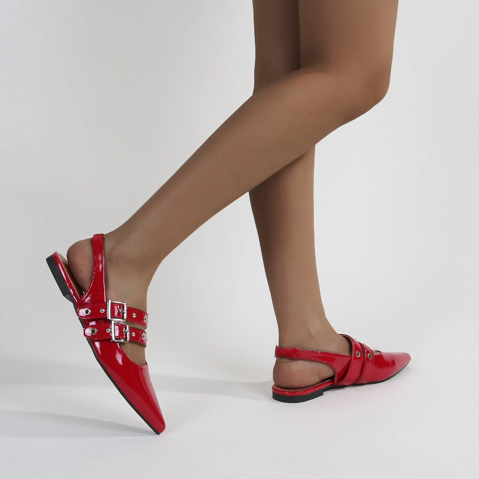 Fabiola Patent Buckle Slingback Flats