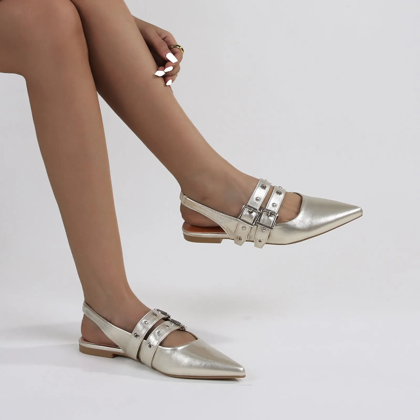 Fabiola Patent Buckle Slingback Flats