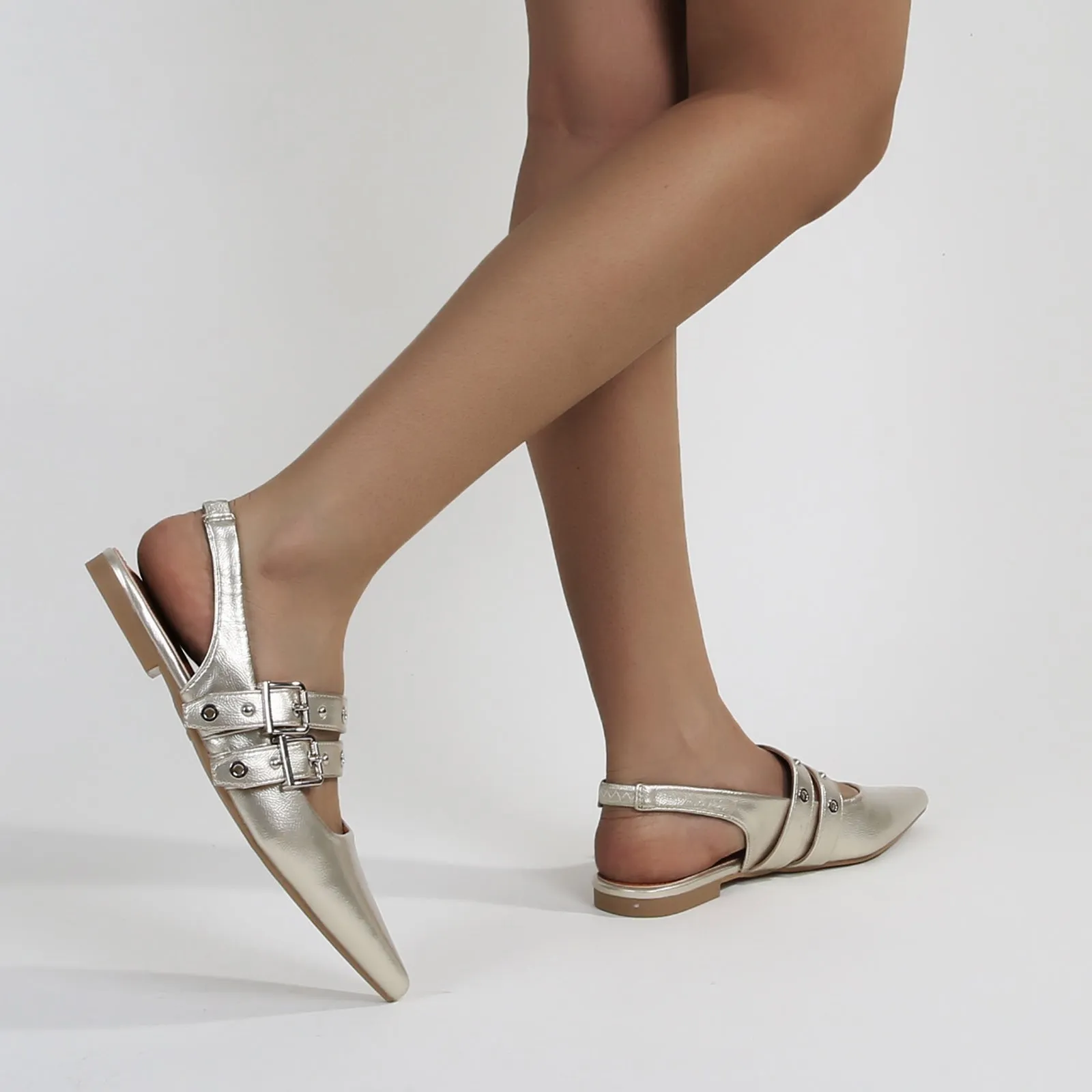 Fabiola Patent Buckle Slingback Flats