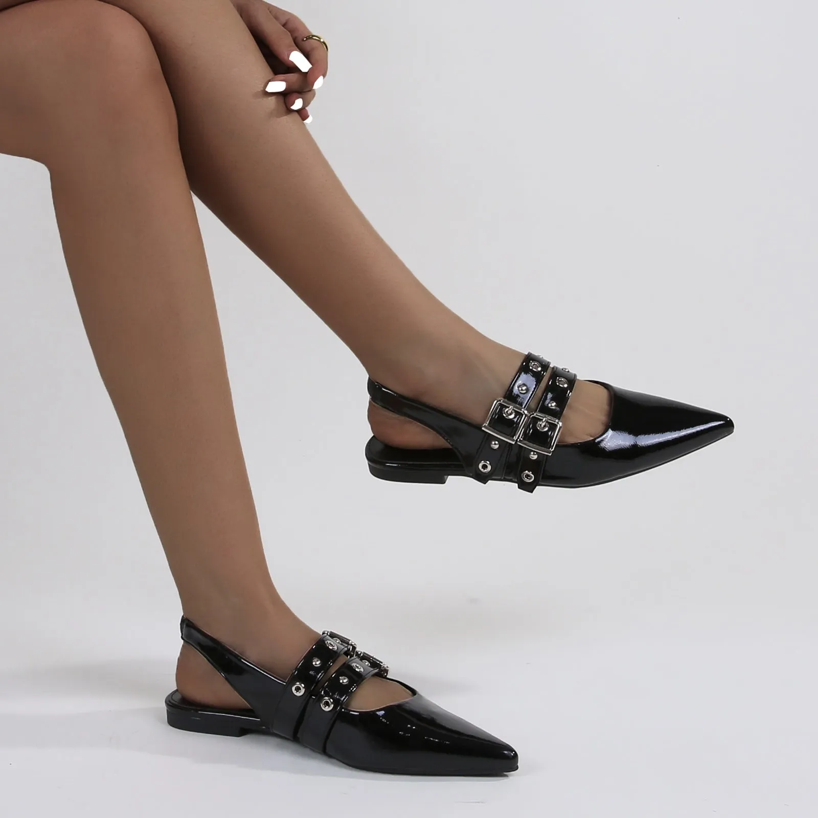 Fabiola Patent Buckle Slingback Flats